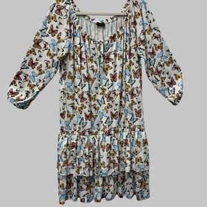 VENUS White Butterfly Print Long Sleeve Dress